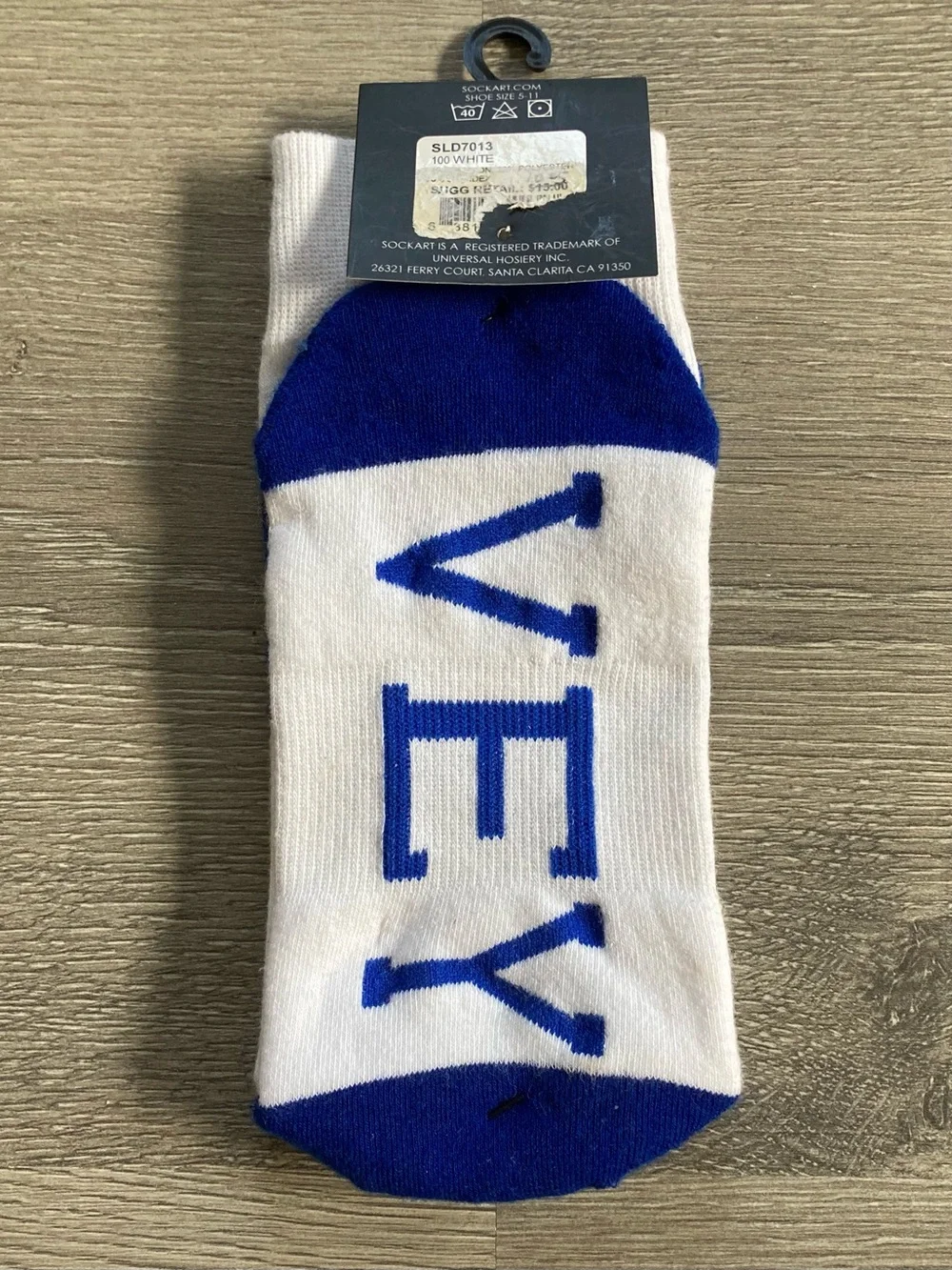 Women’s White & Blue Crew Socks - Oy Vey Graphic